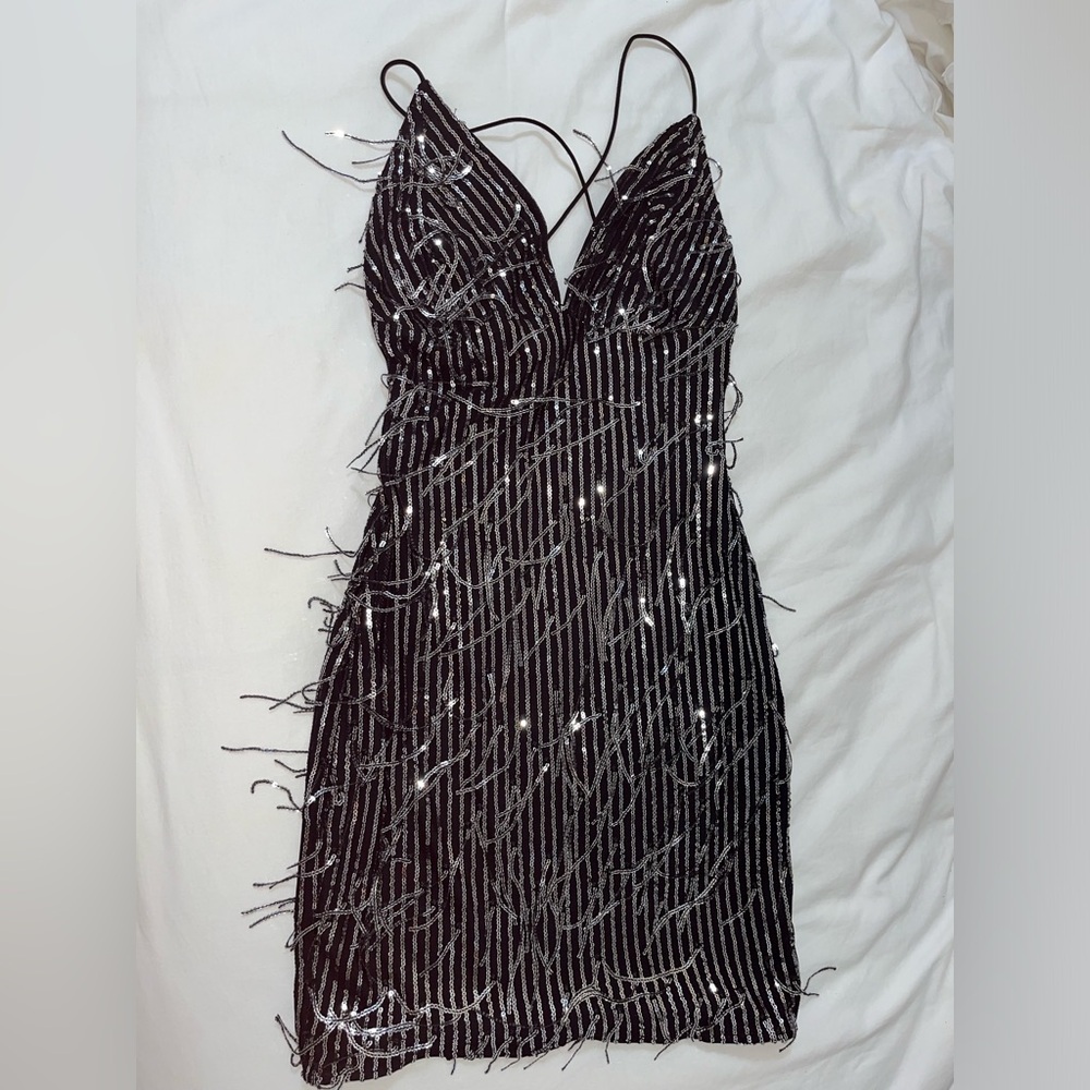 Bear Dance Black and Silver Sequin Mini Dress